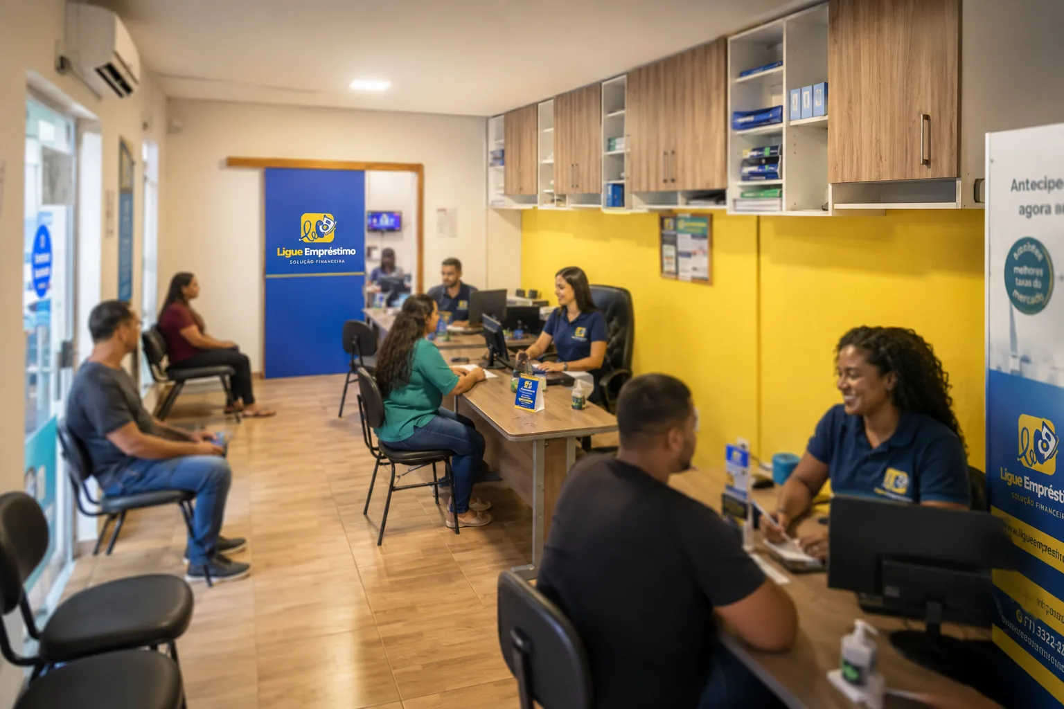 Atendimento aos clientes na sede da Ligue Soluções Financeiras em Ilhéus/BA
