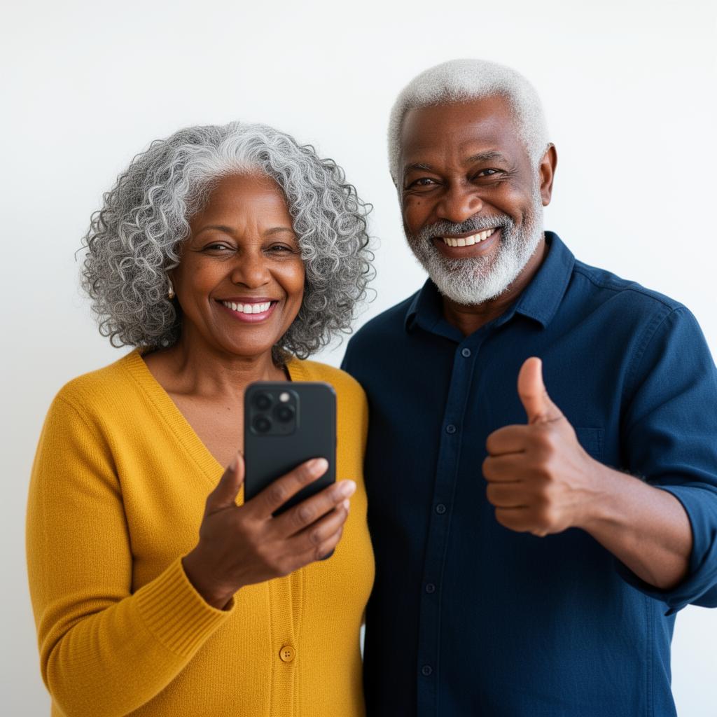 Casal feliz simulando crédito pelo celular