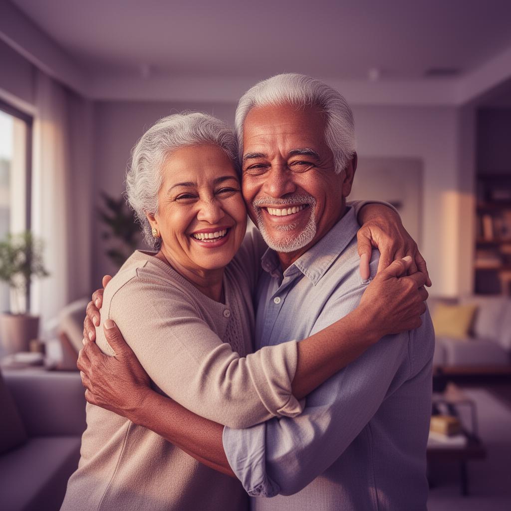 Casal de aposentados sorrindo e celebrando aprovação de crédito consignado